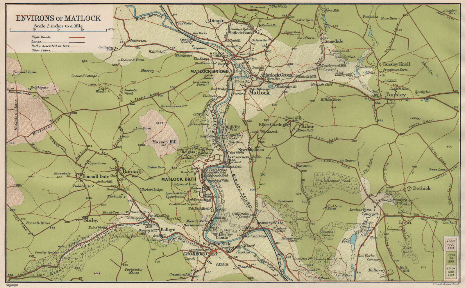 MATLOCK ENVIRONS. Cromford Matlock Bath Starkholmes. Peak District 1903 map